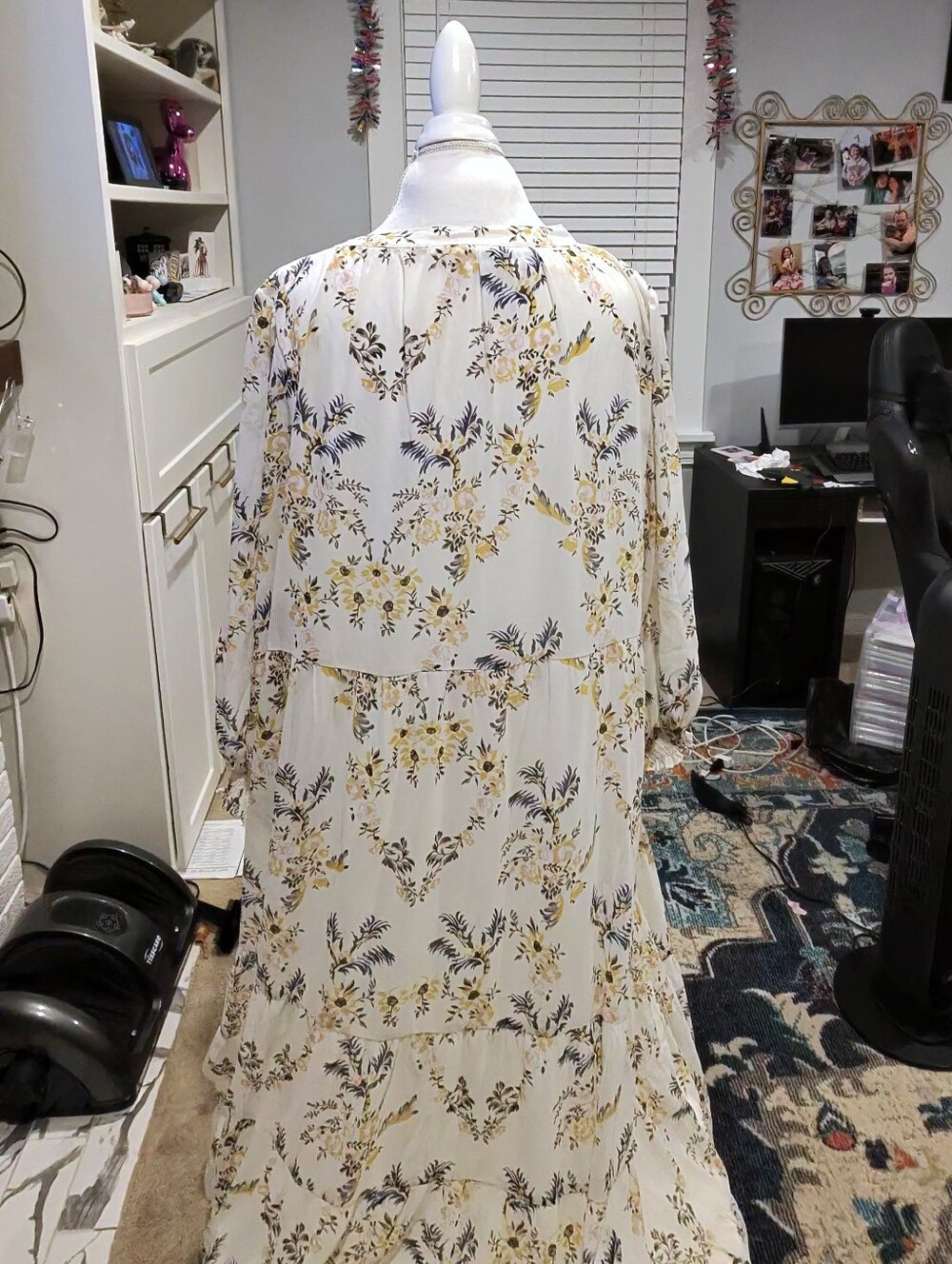 ARULA Cream Floral Tiered Maxi Dress with Yellow & Blue Print - Picture 4 of 5
